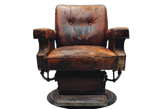 Vintage Barber's Chair: The timeless elegance of an antique barber chair, its worn leather and sturdy construction tell a story of tradition, comfort, and classic style.
