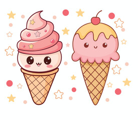 Set of Cute kawaii Ice Cream