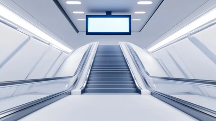 Fototapeta premium Futuristic Underground Station: Modern Escalator and Staircase Design