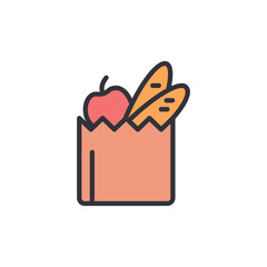 Grocery bag colored icons, minimalist vector illustration ,simple transparent graphic element .Isolated on white background