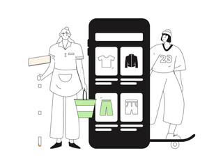 Holiday shopping people doing e-commerce online shopping flat vector concept operation hand drawn illustration
