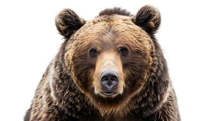 Detailed close up of a wild brown bear Ursus arctos on a white background