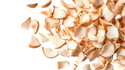 Crispy Coconut Chips on White Background for Banner Design