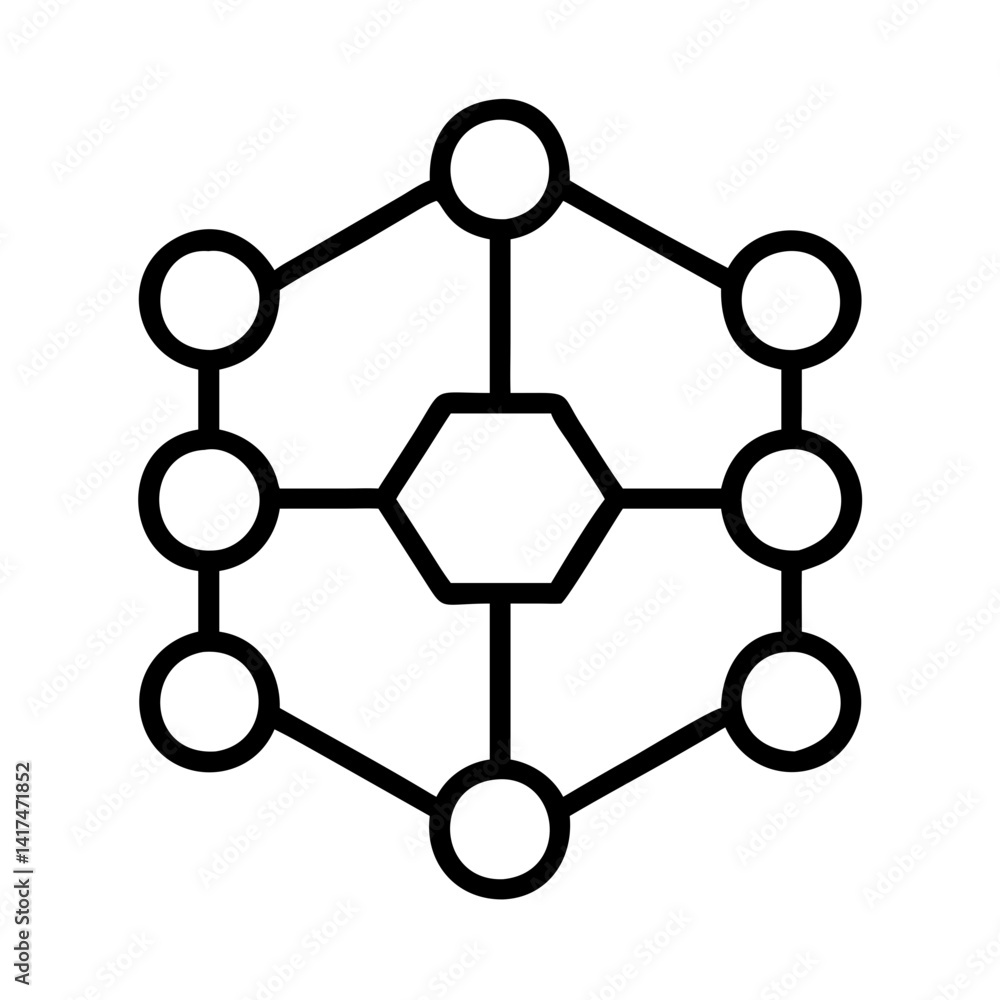 Poster explore the structure of molecular network connection diagram with hexagon and circles vector design