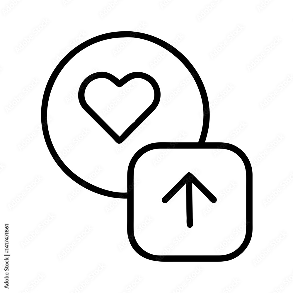 Poster heart like and share upload icon for social media engagement and content sharing platform use