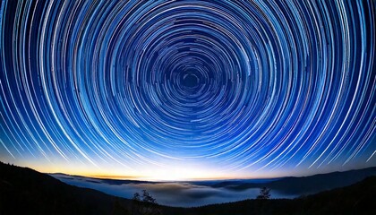 Fototapeta premium Mesmerizing Star Trails Night Sky Photography Above Misty Landscape