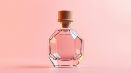Minimalist Glass Bottle with Cork on Soft Pink Background