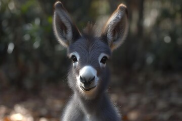 Obraz premium Cute Donkey Face Close-up in Nature Park Animal Portrait