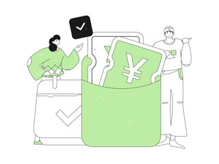 Holiday shopping people doing e-commerce online shopping flat vector concept operation hand drawn illustration
