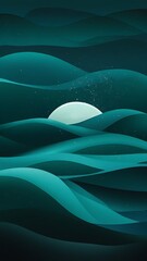 Serene moonlit teal hillscape abstract art calming night scene digital illustration minimalist
