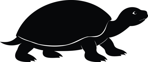 Sleek Black and White Vector of a Walking Turtle with Smooth Shell