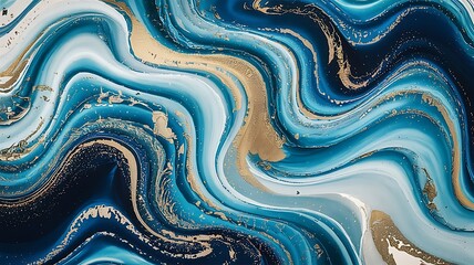 Serene ocean abstract art Blue gold swirling marble texture elegant fluid design luxurious wallpaper