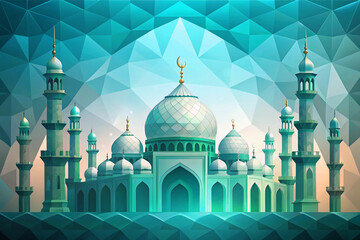 Obraz premium Teal to mint with polygonal mosque arches in soft tones