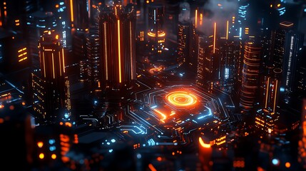 Fototapeta premium a futuristic city with glowing lights and a glowing circle