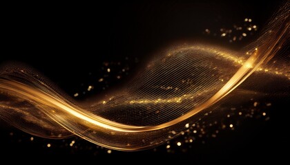 Golden Black Swoosh Flowing Award Background Traditional Style Sparkle Glowing Effect Jubilee Night Decorative Invitation Golden Bokeh Particles Golden Glitter Shining Trophy