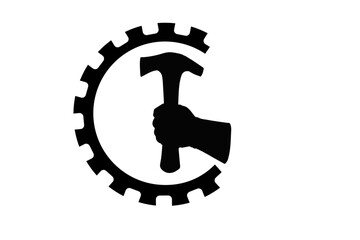 WORKING MAN WITH HAMMAR AND WORKING SIGN VECTOR