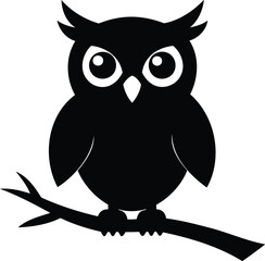 Fototapeta premium Black and white silhouette of a cute owl on a branch, perfect for nature and wildlife graphic designs