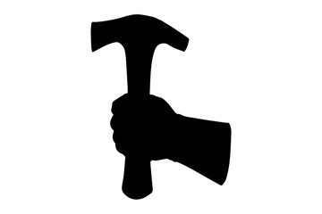 a worker hand and a hammer happy labor day concept/Hand holding a hammer Icon