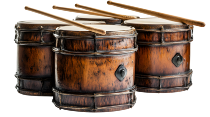 Professional Drum Set with Drumsticks on White Background