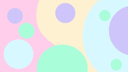 Colorful abstract circles in pastel pink, yellow, blue, green, purple, overlapping playfully on a soft pink background