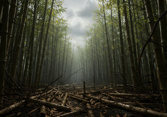 Misty Skeletal Pine Forest