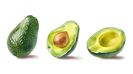 Professional Illustration of Fresh Avocado on White Background for Food Concept