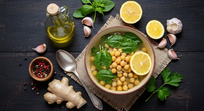 Sopa marroqu&iacute; de garbanzos y habas verdes