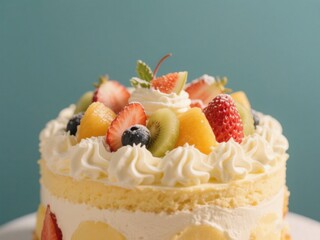 Fruit-Topped White Cake with Whipped Cream