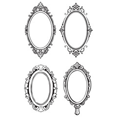 Gothic vintage frame set, vector royal baroque border, dark classic antique ornament, floral oval. 
Victorian elegant mirror, rococo magic ornate decoration with copy space.