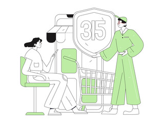 Holiday shopping people doing e-commerce online shopping flat vector concept operation hand drawn illustration
