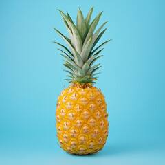 Golden Pineapple on White Background &ndash; Tropical Fruit Radiance with Blue Backdrop