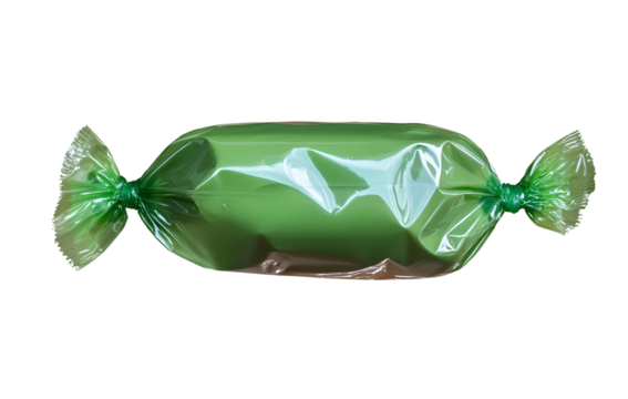  A green candy wrapped in plastic, isolated on a transparent background. PNG