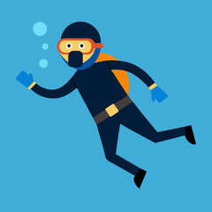 Underwater Scuba Diving silhouette vector illustration isolated on a white background