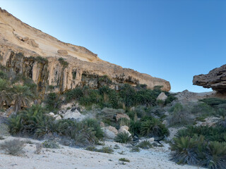 Canyon of Wadi Ash Shuwaymiyyah with unique stalactites in Oman