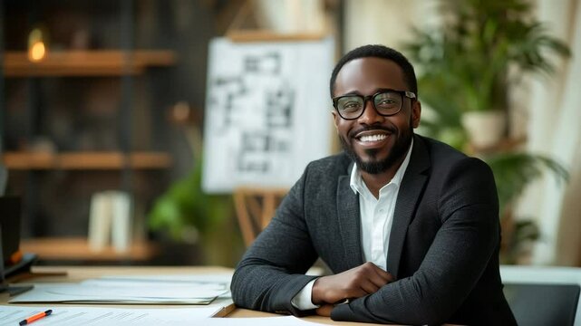 Confident Businessman in Modern Office Environment: Leadership and Success in Teamwork and Career Development