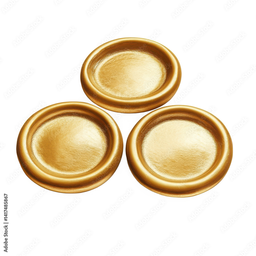 Poster three golden cosmetic containers arranged in a triangular pattern against a black background space 1