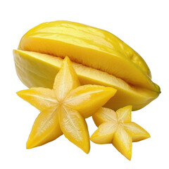 Starfruit still life isolated on PNG transparent background, cut out