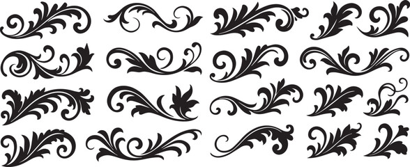 Elegant Vintage Elements Set in Black and White Ornamental Flourishes and Classic Decorations editable colors