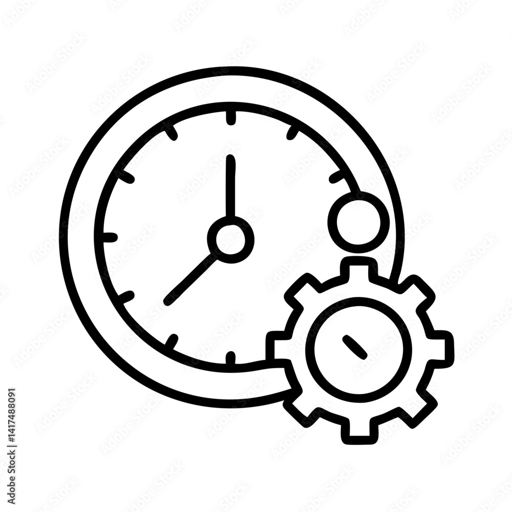 Poster time management productivity clock gear icon for business efficiency and workflow automation