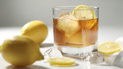 Refreshing Glass of Lemonade with Fresh Lemons on a White Background