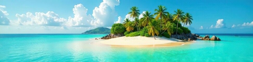 Obraz premium Golden sand, turquoise water, lush palms, idyllic island , tropical beach, sand
