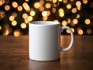 Obraz premium Photo of White Coffee Mug with Warm Bokeh Lights