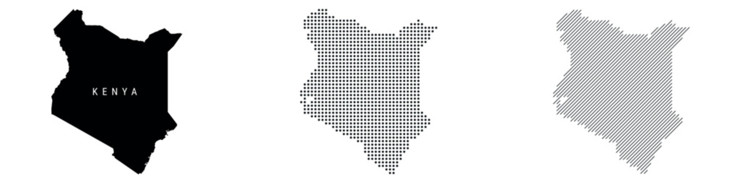 Kenya silhouette map and two patterns of dots and slanted lines. Flat vector illustration isolated on white