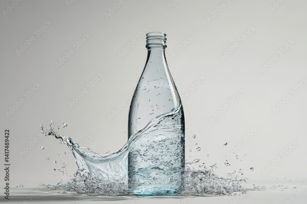 Poster water bottle splashing against a minimalist backdrop showcasing dynamic movement