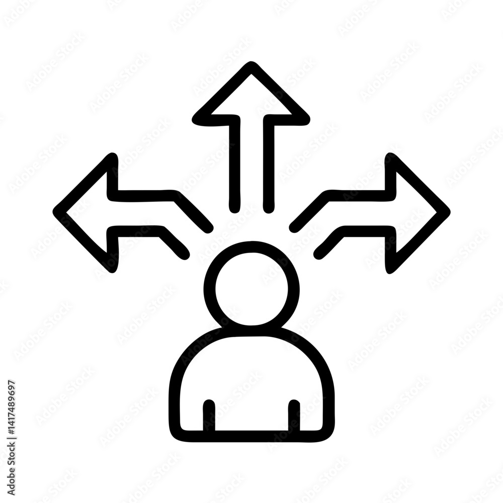 Poster decision making process icon showing choice options for business strategy and direction forward