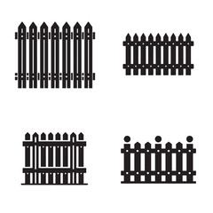Wooden Fence silhouette set vector icon on a white background
