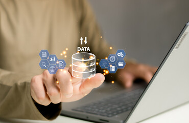 Database management cloud computing or data center cyber security file document transfer or business administrator analysis to growth and service information technology system concepts.