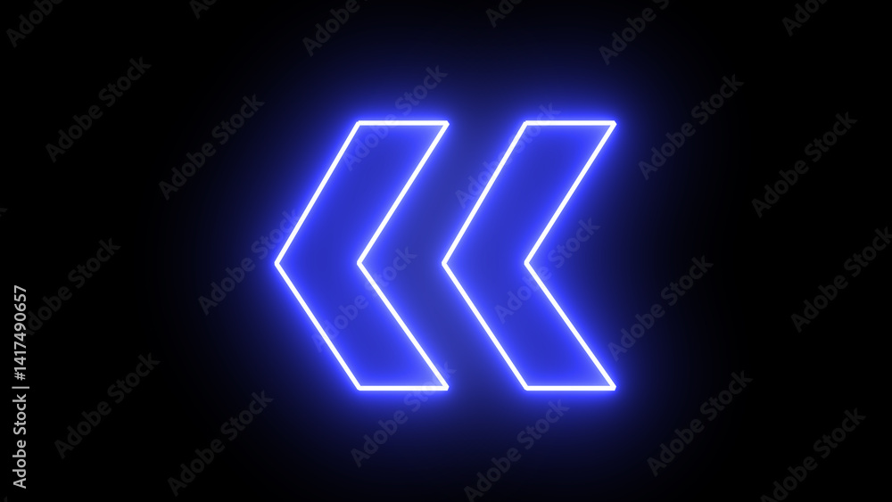 Poster glowing neon blue arrow left direction icon. abstract neon flashing light back arrow loading. seamle