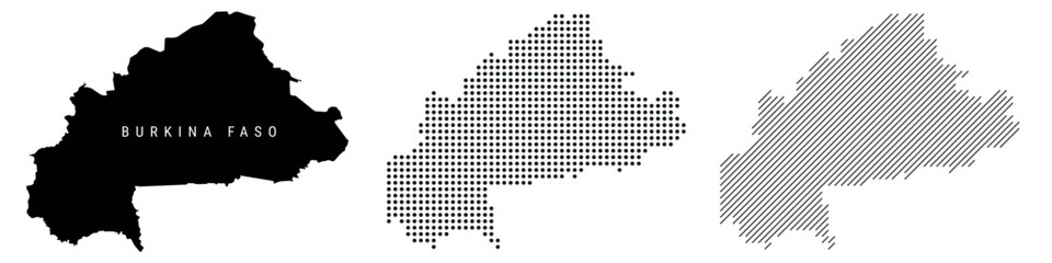 Burkina Faso silhouette map and two patterns of dots and slanted lines. Flat vector illustration isolated on white