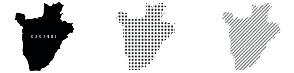 Burundi silhouette map and two patterns of dots and slanted lines. Flat vector illustration isolated on white